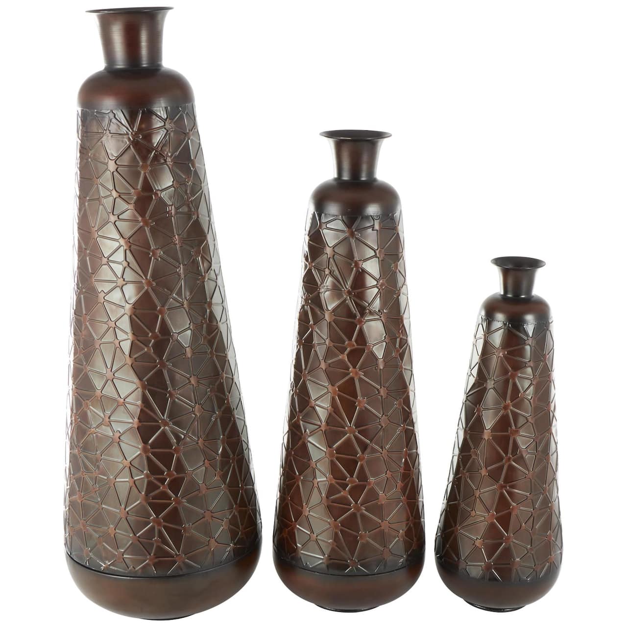 Dark Brown Hammered Texture Metal Vase Set